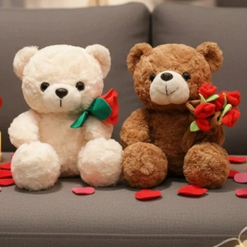 25cm Kawaii Teddy Bear Plush with Roses | Valentine's Day Gift