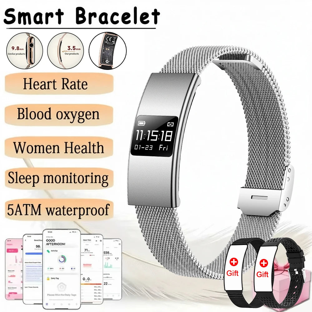 Men Women Smart Bracelet Heart Rate Sleep Monitor Health Smart Band Waterproof Sports Fitness Tracker Smartwatch For Android iOS Peaceful Pleasures Health and Wellness SilverMilan