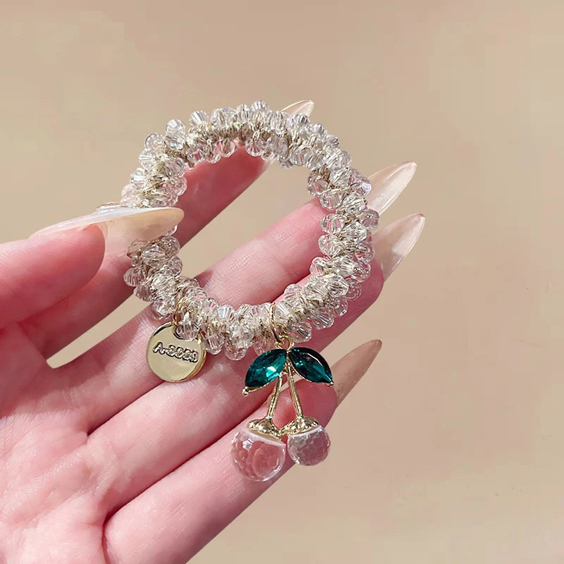 Crystal Cherry Rhinestone Scrunchie | Sparkly Hair Tie Women