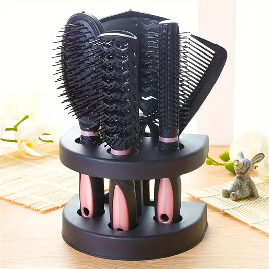 5-Pack Comb Brush Set Professional Massage Comb Cosmetic Hair Styling Tool Set With Mirror Hair Brush Holder Peaceful Pleasures Health and Wellness