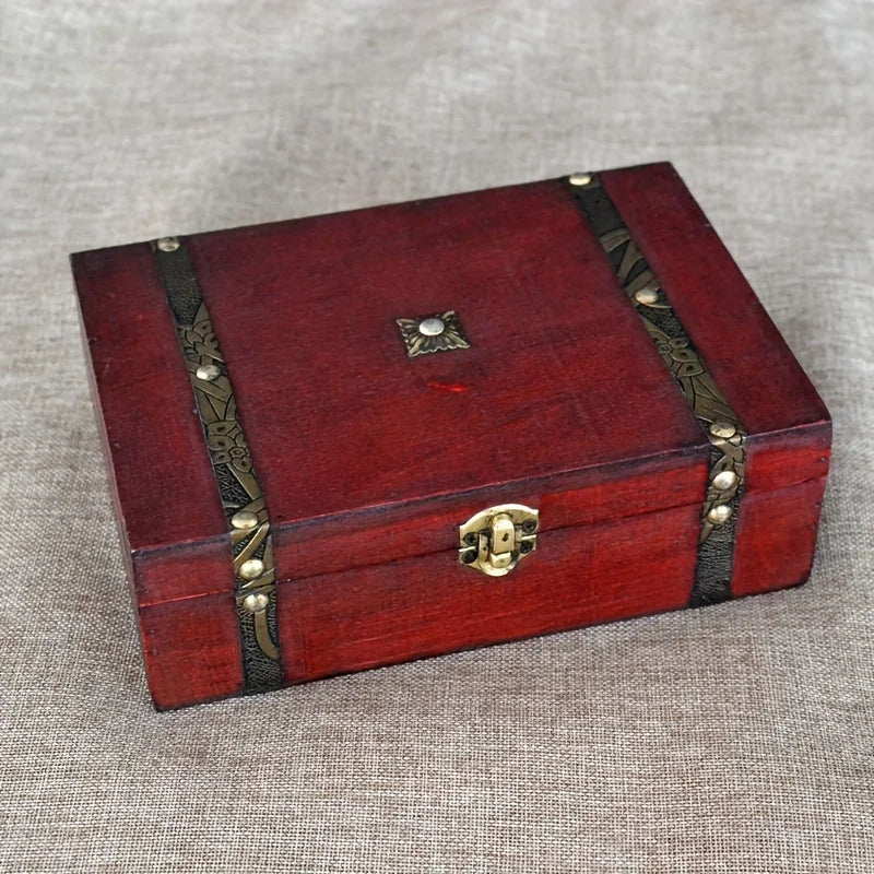 Retro Wooden Storage Box with Metal Clasp, Vintage Keepsake Case for Jewelry Rings Coins, Wood Craft Organizer Home Decor Peaceful Pleasures Health and Wellness