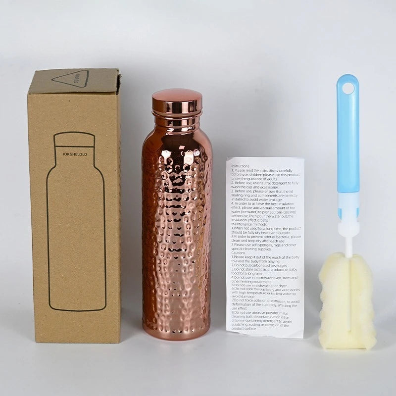 Hot 800ML Copper Drinking Bottle Hammer Pattern Leakproof Sports Water Bottle Outdoor Cycling Gym Fitness Travel Drinking Cup Peaceful Pleasures Health and Wellness