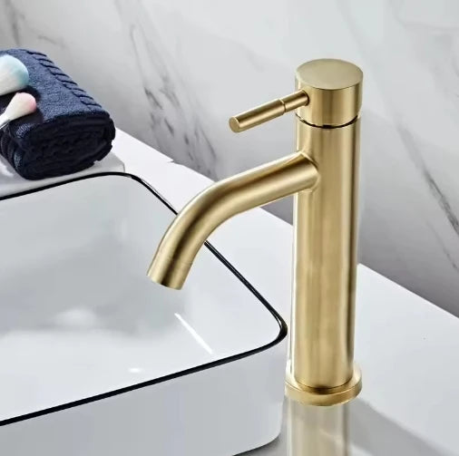 Brushed Gold Solid Brass Single Handle Bathroom Basin Faucet