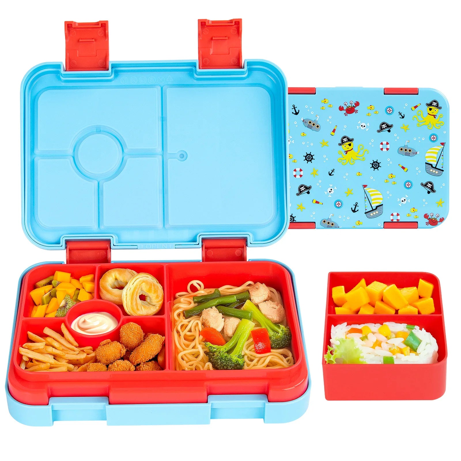 Food Grade Portable Lunch Box Lunchbox School Microwave heating Children Cartoon Bento High-capacity Kid Double Buckle Lunch Box Peaceful Pleasures Health and Wellness Blue Octopus