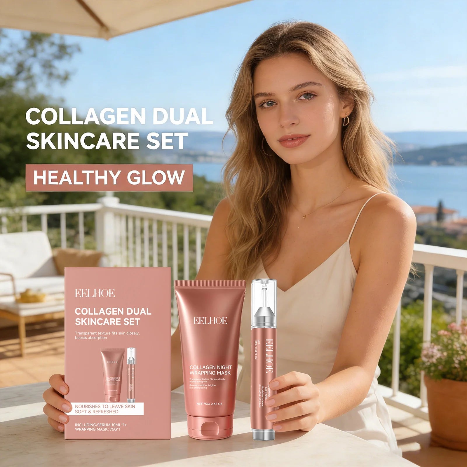 EELHOE Collagen Face Mask & Serum Set | Hydration & Firming Collagen Skincare Set Peaceful Pleasures Health and Wellness