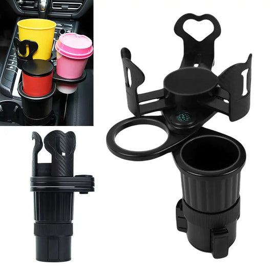 New Universal Car Water Cup Holder Expander 3‑Slot Multifunctional Drink Holder Anti‑Shock Auto Cup Organizer with Compass Peaceful Pleasures Health and Wellness