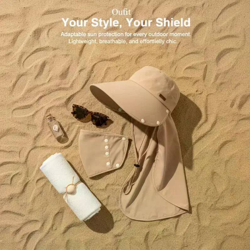 Women's UV Wide Brim Visor Shawl Cap | Beach & Outdoor Sun Hat