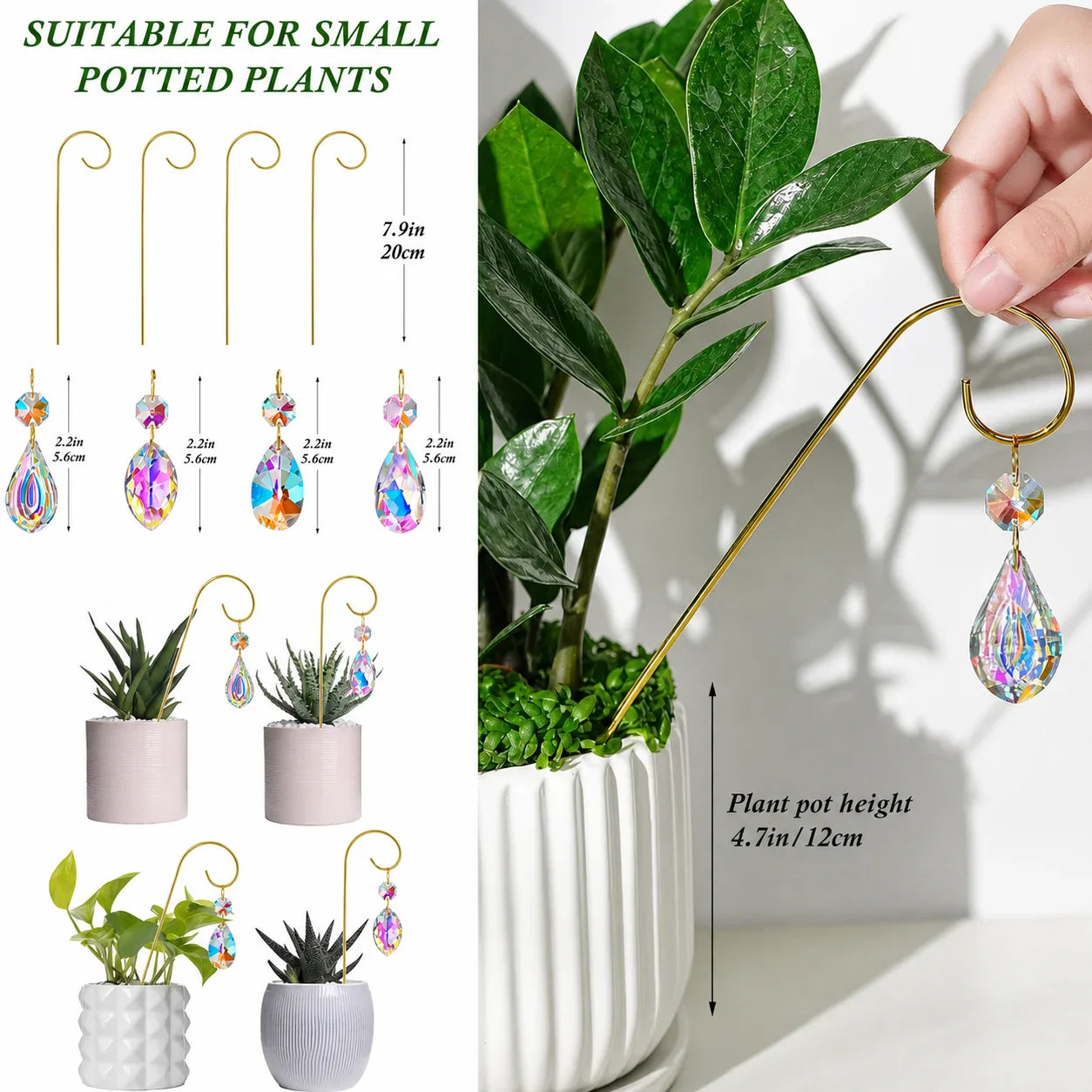 4-Pack AB Crystal Glass Garden Suncatchers with Metal Stakes