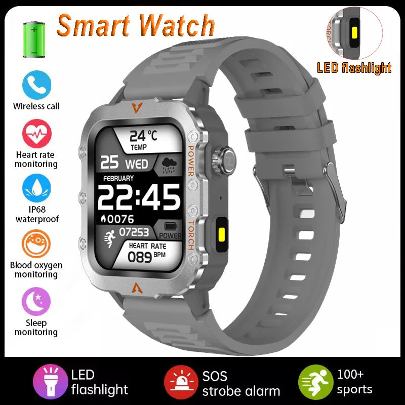 Men Smart Watch BT Call Sleep Heart Rate Health Monitor Outdoor LED Flashlight Waterproof Sports Watche For Android IOS HW12 Peaceful Pleasures Health and Wellness Silver