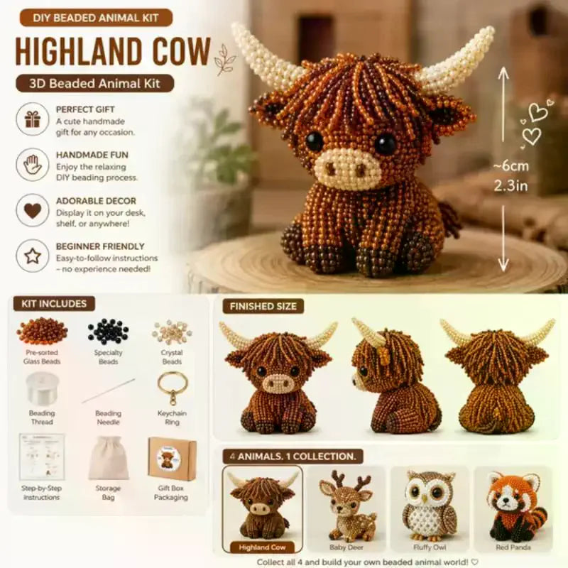 3D Beaded Animal Craft Kit – DIY Beading Kit for Adults