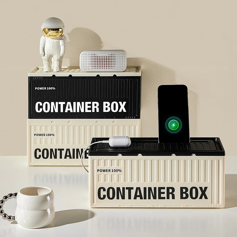 Cable Management Box | Power Strip Organizer & Phone Stand