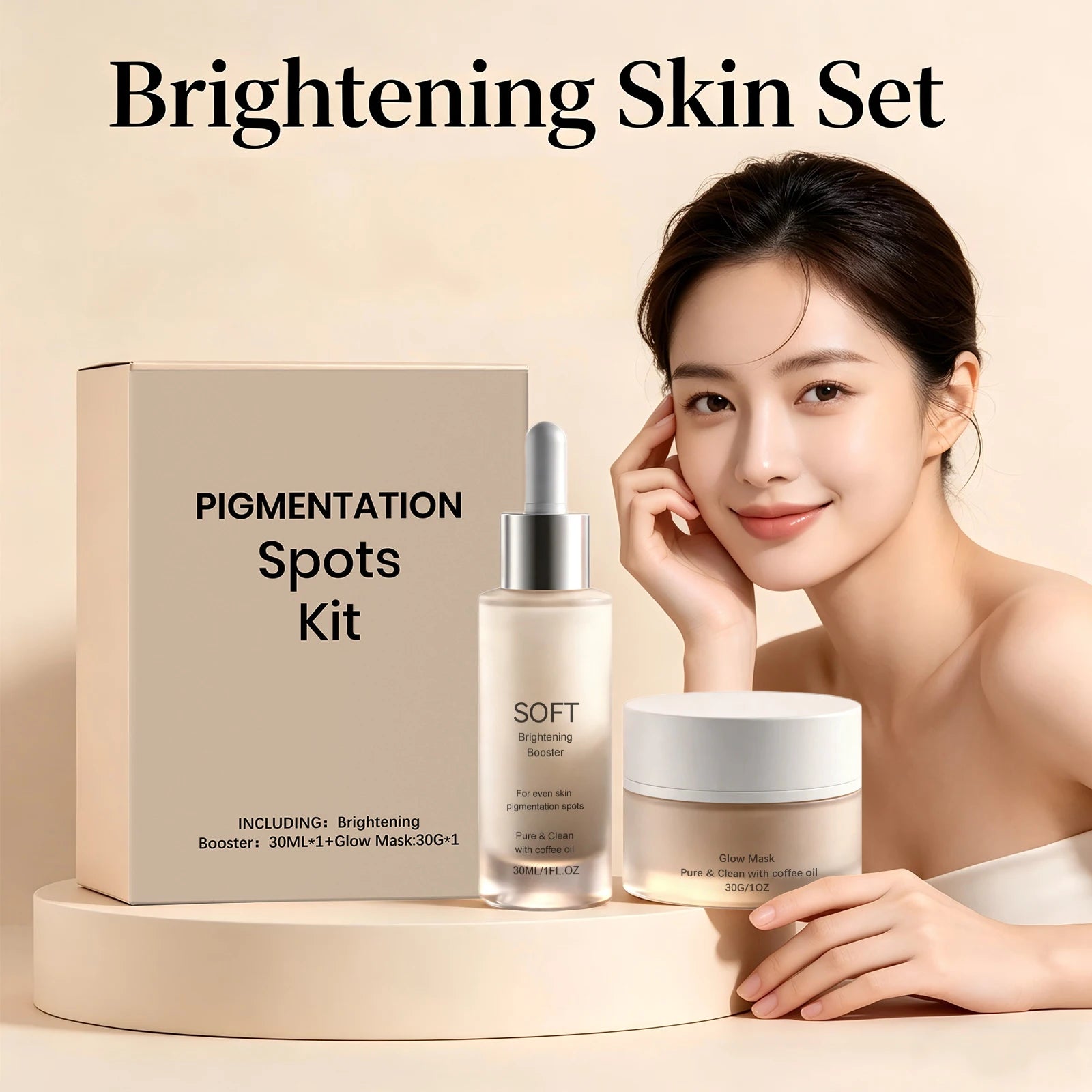 Brightening Skin Set Pigmentation Spots Kit 2PCS Dark Spots Corrector Even Skin Tone Set Face Serum Coffee Oil Infused Glow Mask Peaceful Pleasures Health and Wellness