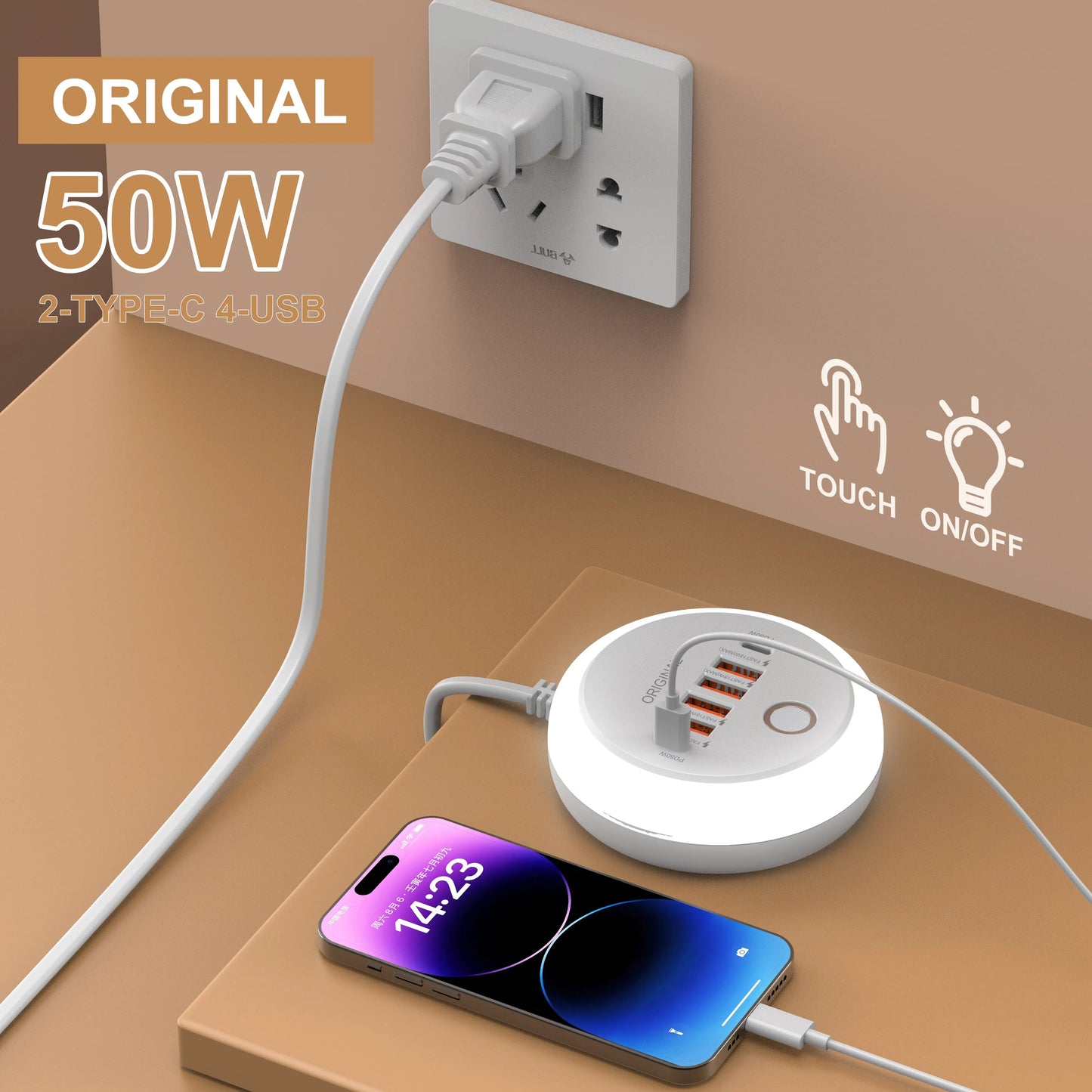 50W USB-C PD 6-Port Fast Charging Station with Touch LED Light