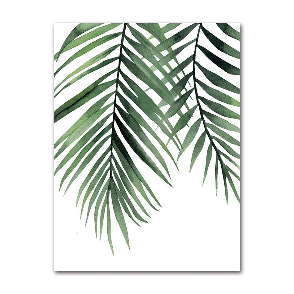 Nordic Tropical Plants Canvas Wall Art | Green Leaves Poster