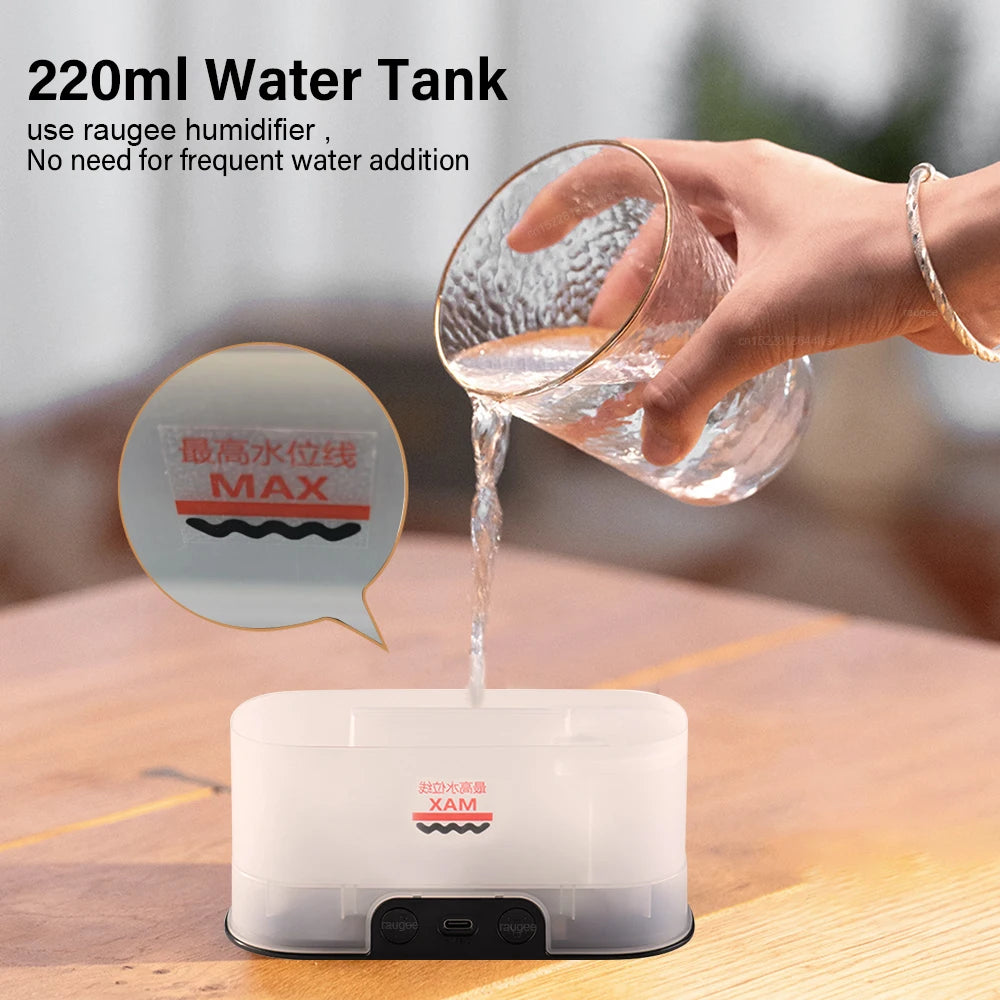 Air Aroma Humidifier USB Desktop Flame Humidifier for Home Mini Air Humidifier Fragrance Essential Oil Diffuser with Night Light Peaceful Pleasures Health and Wellness