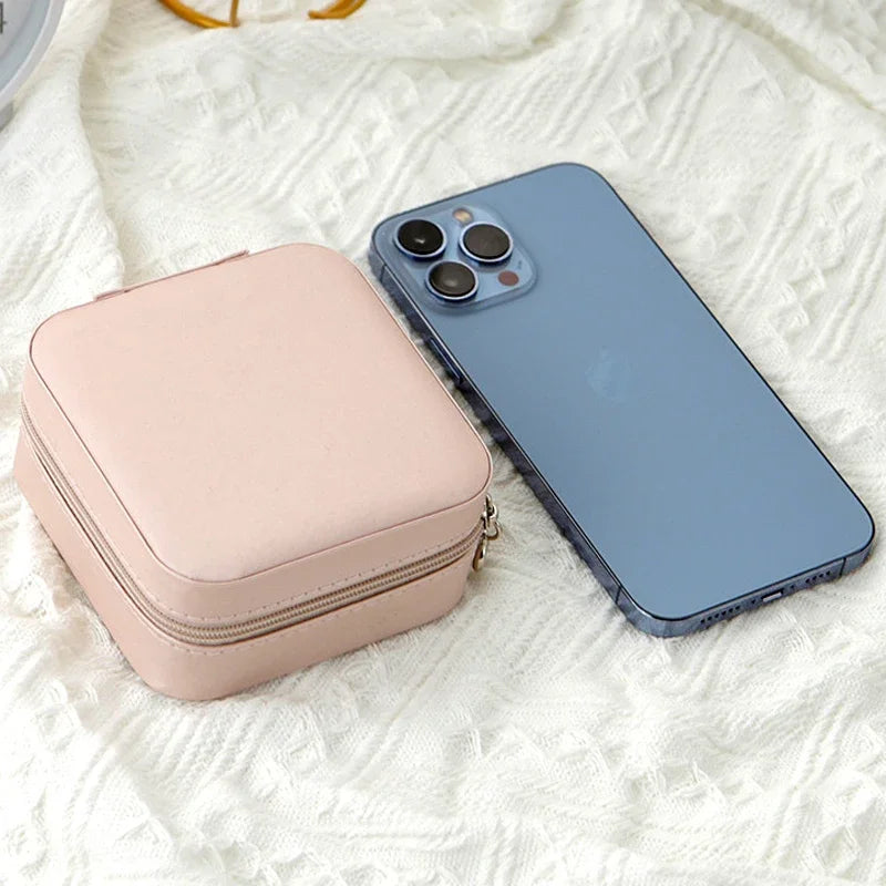 Travel PU Leather Jewelry Box – Zipper Case | Black Pink White Jewelry Travel Case Peaceful Pleasures Health and Wellness