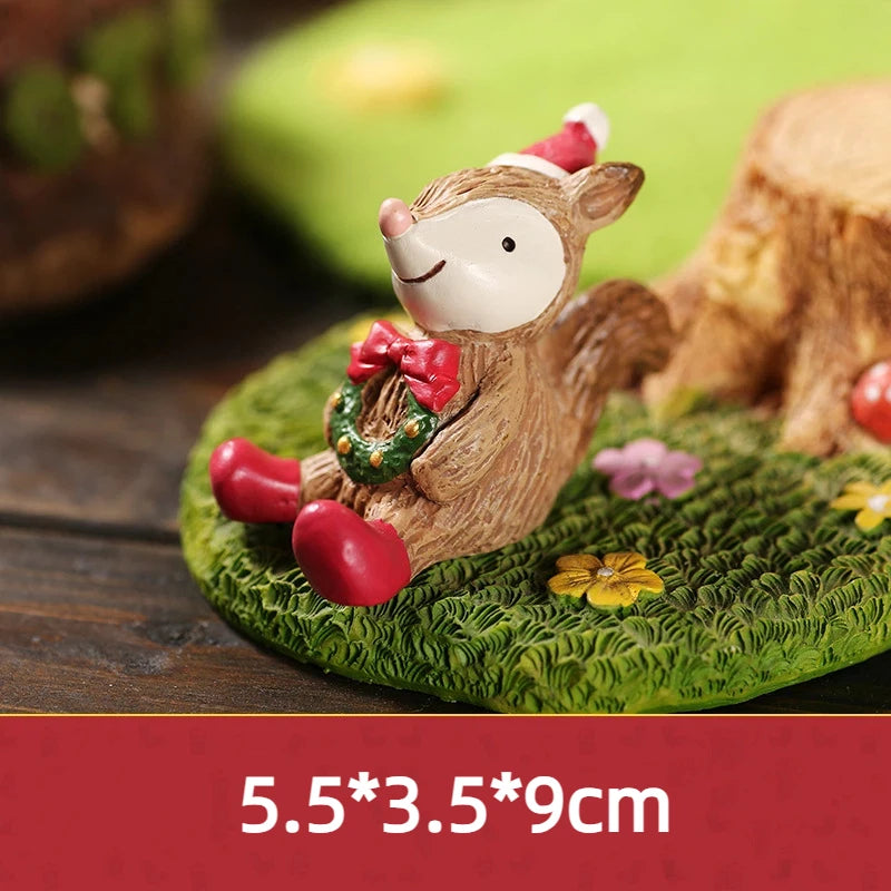 Christmas Cartoon Animal Ornaments Santa Claus Reindeer Resin Crafts