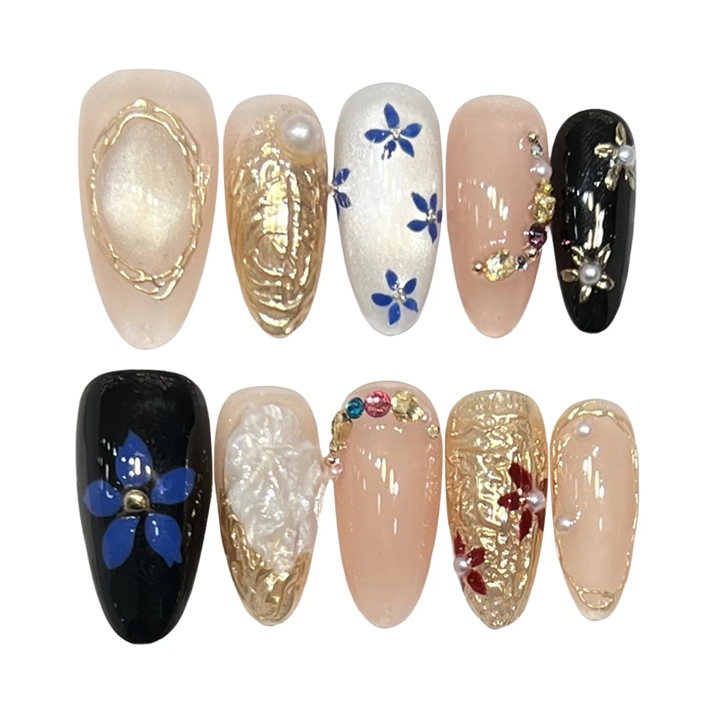 10pcs Handmade Korean Press on Nails Sweet Cool Star Pink White Fake Nail Tips Wearable Summer Night Sky Almond False Nails Peaceful Pleasures Health and Wellness L
