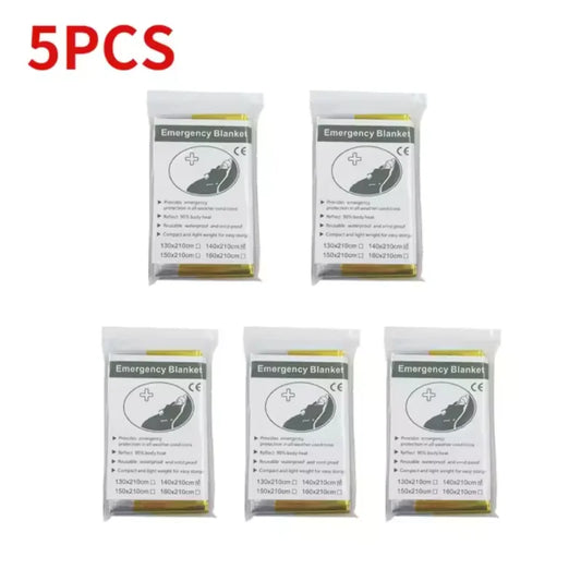 Emergency Thermal Survival Blanket 130×210cm | Foil First Aid Emergency Survival Blanket Peaceful Pleasures Health and Wellness 5 pcs gold