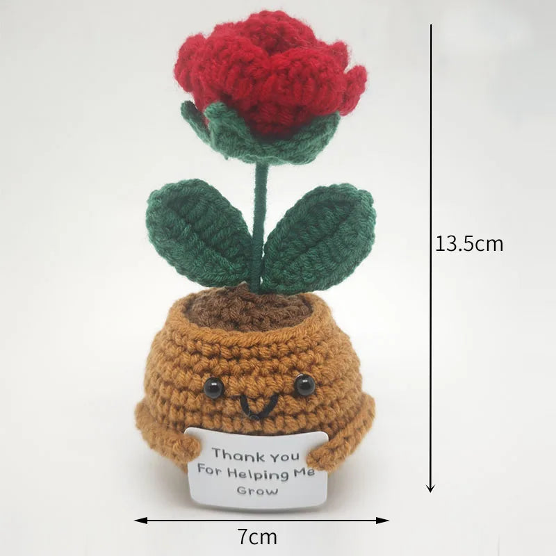 Crochet Sunflower Pot Ornament | Handmade Gift with Positivity Card