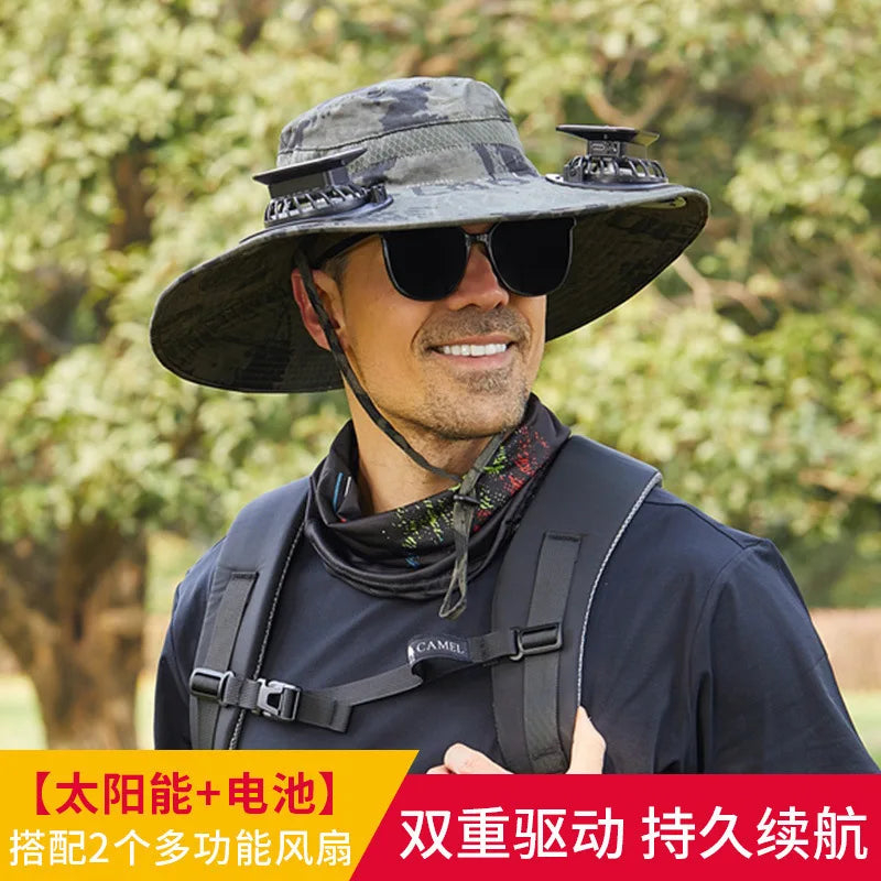 URGGU Solar Fan Hat – Wide Brim UV Protection, 2 Fans