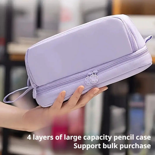 Solid Pencil Bag Make Up Bag High Capacity Pen Case Ruler Canvas Pouch School Supplies Gift Holder Storage 2 Layers Organizer Peaceful Pleasures Health and Wellness