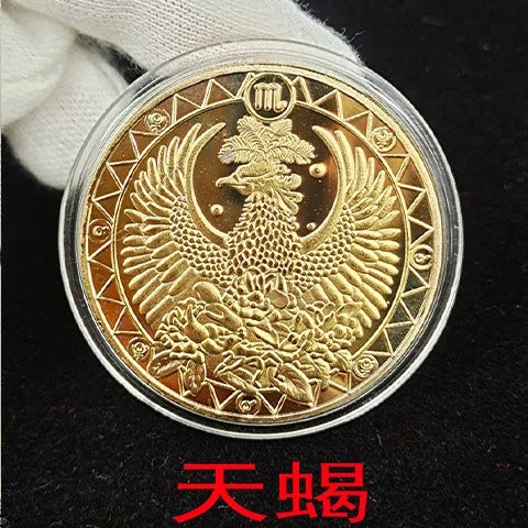European 12 Zodiac Signs Commemorative Coin Tarot 4cm Iron Medallion Lucky Coin Wishing Coins Tooth Fairy Commemorative Coin Peaceful Pleasures Health and Wellness Scorpio