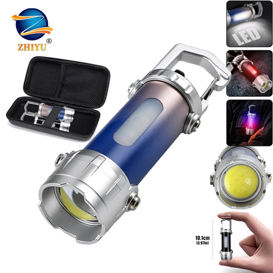 Mini COB Keychain Flashlight USB-C Rechargeable | Red Blue Strobe Keychain Flashlight Oasis Select
