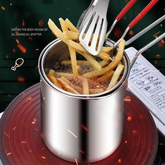 Stainless Steel Deep Fryer with Basket Multi Purpose for Home Commercial Frying Tempura Chicken Anti Slip Base Cool Handle Easy Peaceful Pleasures Health and Wellness