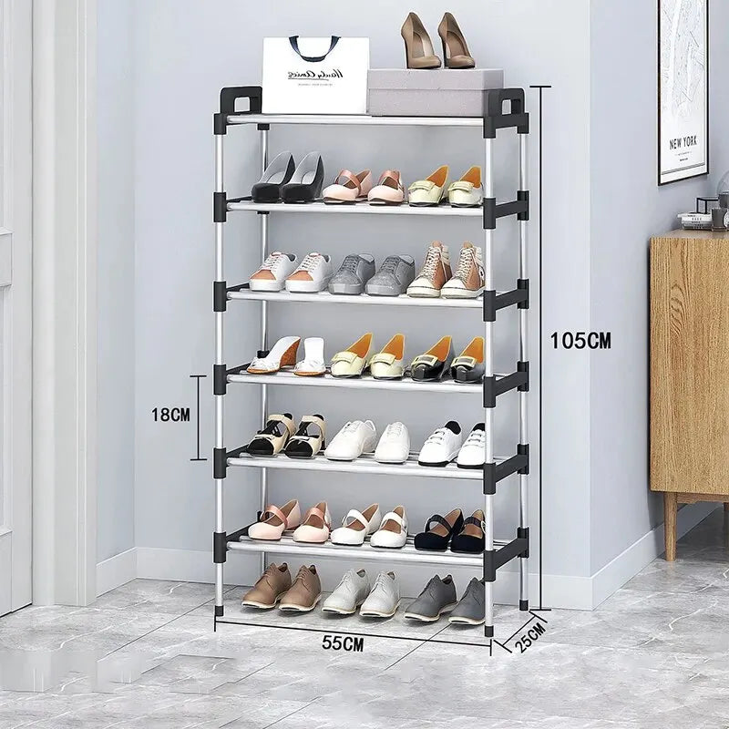 3-7Floor Simple Shoe Rack Multi Layer Dustproof Household Doorstep Shoe Cabinet Storage Space Saving Assembly Of Small Shoe Rack Peaceful Pleasures Health and Wellness Black six layer