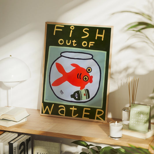 Retro Fish Out of Water Quote Canvas Wall Art Print | Decor Canvas Wall Art Peaceful Pleasures Health and Wellness G4861 21x30cm Metal Framed