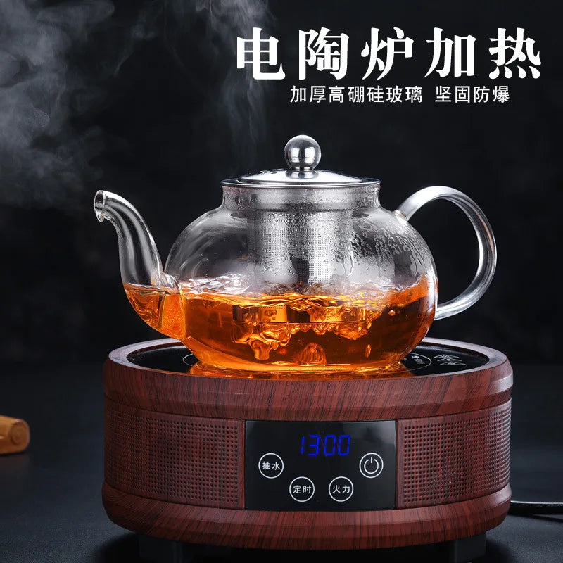 HMLOVE Glass Teapot Stainless Steel Tea Strainer Infuser Flower