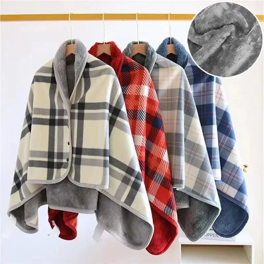 Wearable Plaid Fleece Throw Blanket with Button | Shawl Wrap Wearable Throw Blanket Peaceful Pleasures Health and Wellness