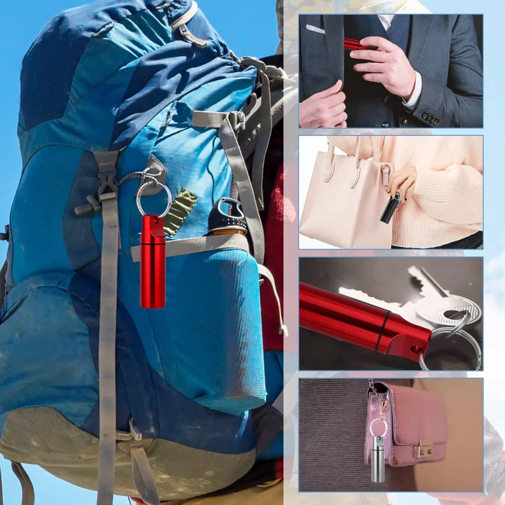 New Portable Waterproof Aluminium Metal Key Ring Pill Box Case Container Organizer Capsule Airtight Tablet for On The Go Storage Peaceful Pleasures Health and Wellness