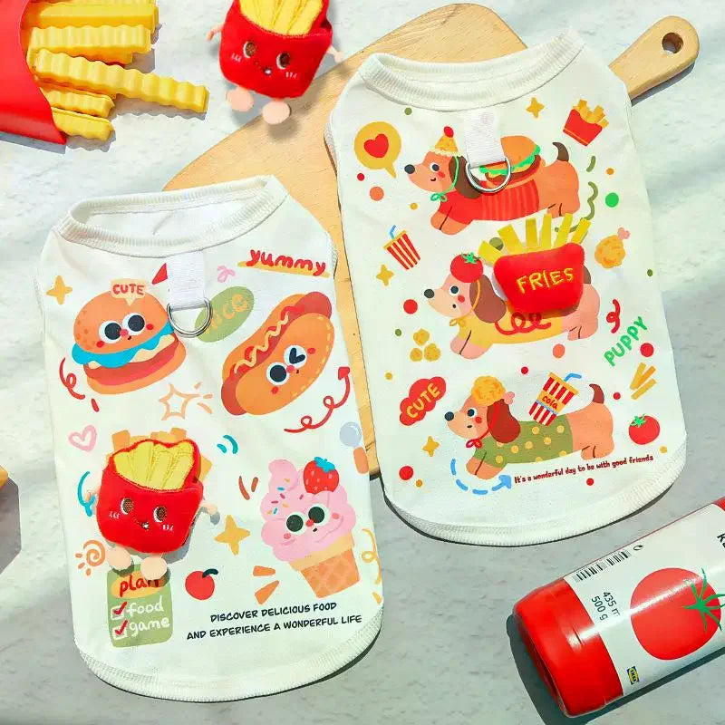 Burger Cartoon Pet Vest | Summer Ice Silk Dog & Cat Shirt
