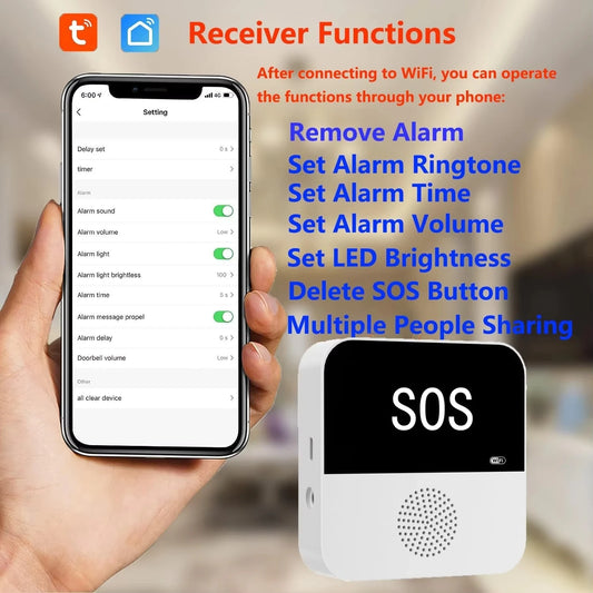 Wireless WiFi Caregiver Pager SOS Emergency Call Button Medical Alert System for Seniors Patients Elderly At Home Peaceful Pleasures Health and Wellness