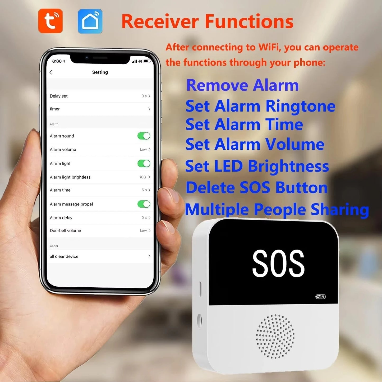 Wireless WiFi Caregiver Pager SOS Emergency Call Button Medical Alert System for Seniors Patients Elderly At Home Peaceful Pleasures Health and Wellness