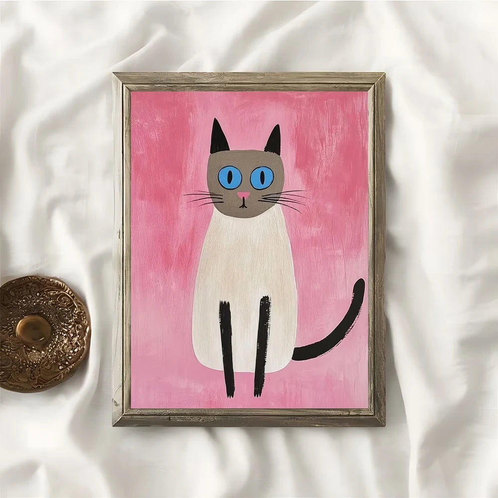 Blue-Eyed Cat Canvas Wall Art | Vibrant Pink Background Print