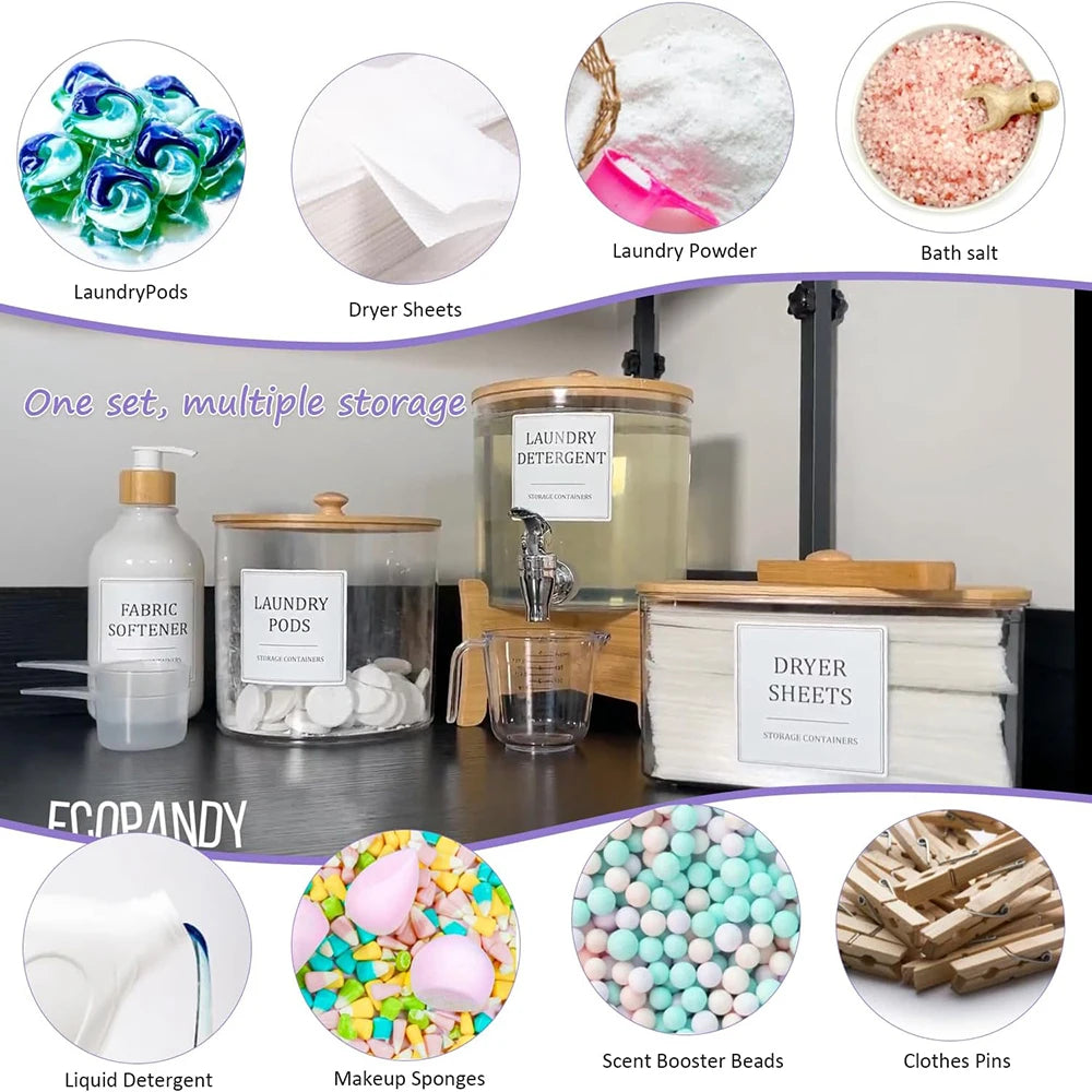 Clear Acrylic Laundry Pod Storage Container with Labels – Detergent Dispenser & Laundry Powder Storage Box