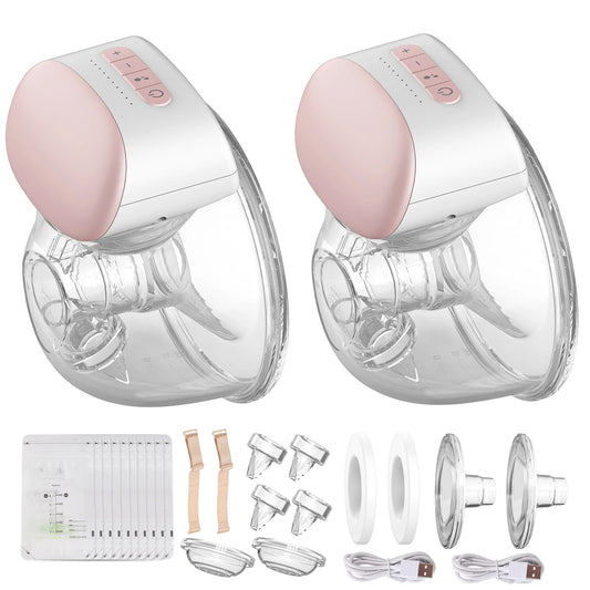 Wearable Electric Breast Pump Hands-Free BPA-Free 3 Modes 240ml Wearable Breast Pump Peaceful Pleasures Health and Wellness 2sets 24mm Pink
