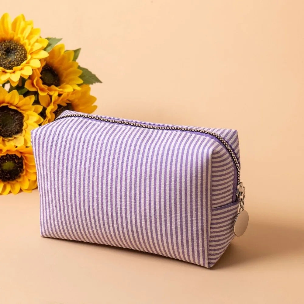 Striped Seersucker Travel Cosmetics & Toiletry Organizer Bag