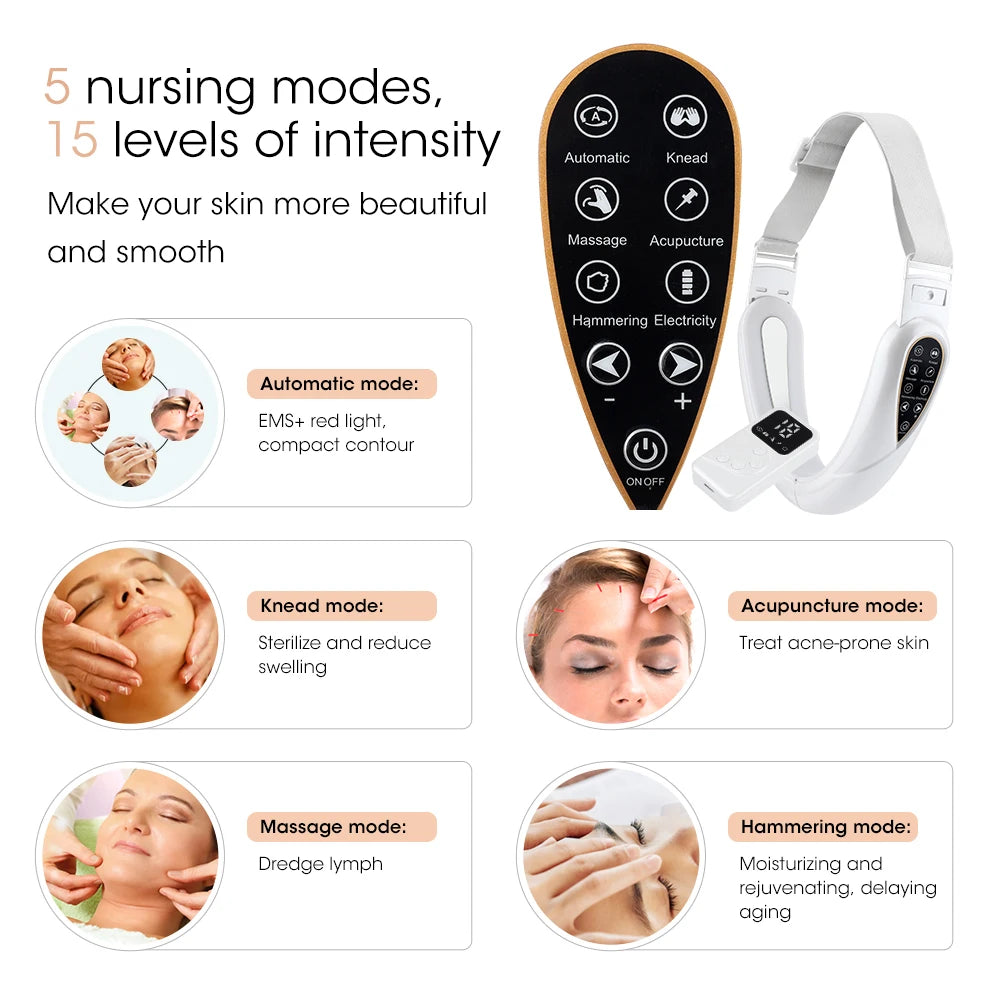 V Face Facial Machine Electric V-Line Up Lift Belt Face Massage LED Face Skin Lifting Firming Beauty Device Double Chin Reducer Peaceful Pleasures Health and Wellness