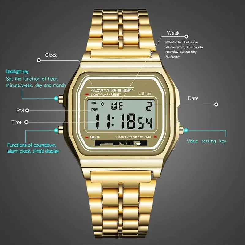 LED Digital Sports Watch Steel Strap | Men & Women