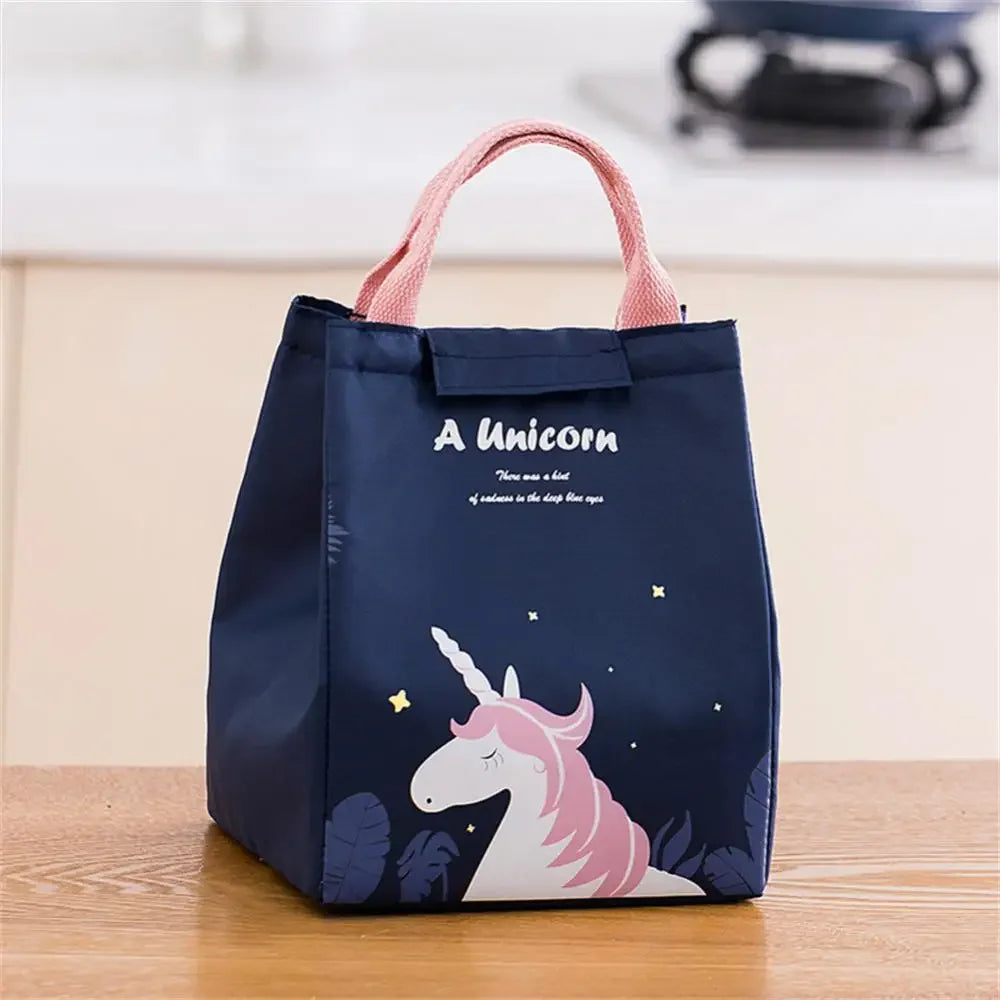 Thermal Insulated Lunch Box Thermal Breakfast Organizer Bento Pouch Dinner Insulation Bag Cartoon Cooler Lunch Bag Lunch Bag Peaceful Pleasures Health and Wellness B-dark blue