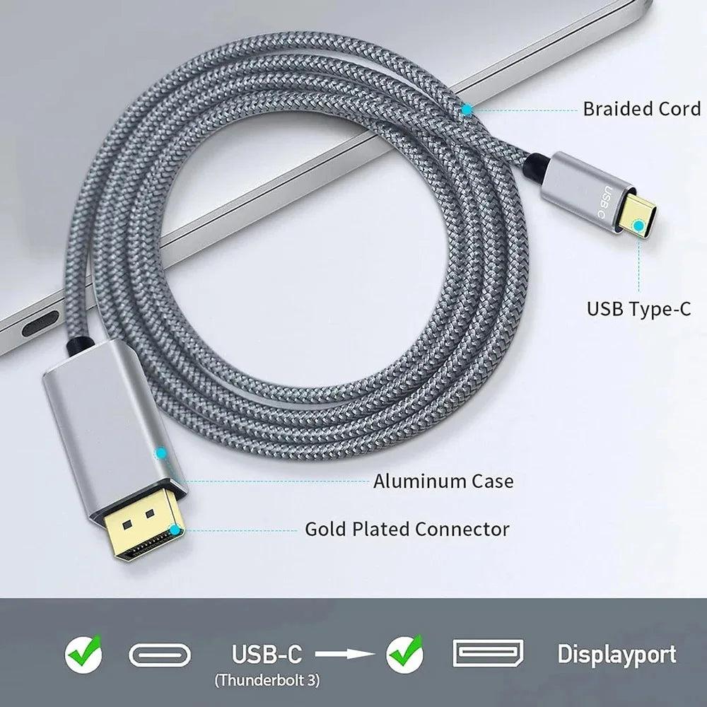 1.8M USB C To DisplayPort 1.4 Cable 32.4Gbps 8K@60Hz 4K@144Hz Type C To DP1.4 Adapter Thunderbolt 4/3 Compatible for MacBook Peaceful Pleasures Health and Wellness