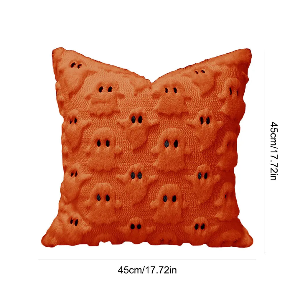Halloween Plush Faux Fur Pillowcase Washable Soft Pillow Case Comfortable Ghost&Pumpkin Pillow Cover for Festive Home Accent Peaceful Pleasures Health and Wellness B