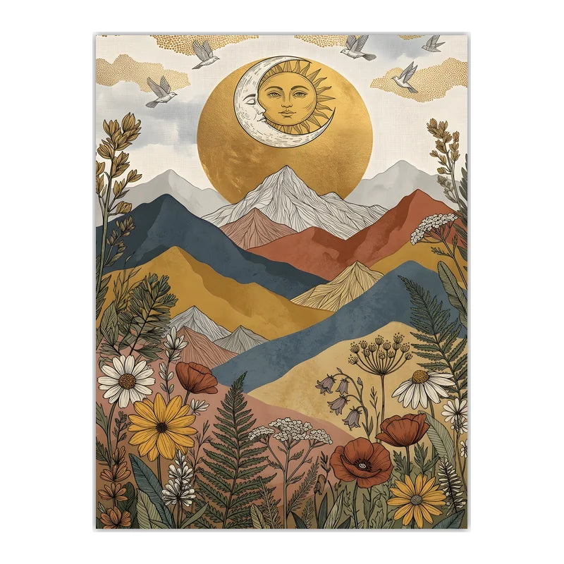 Boho Landscape Canvas Wall Art – Western Mountain Print Décor