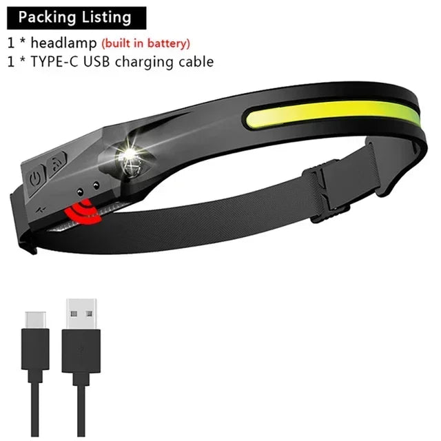 COB LED Rechargeable Headlamp – Motion Sensor, 400LM, IP65