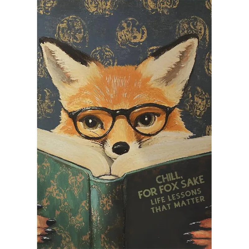 Animal Reading Canvas Poster | Kids Room Inspirational Wall Art