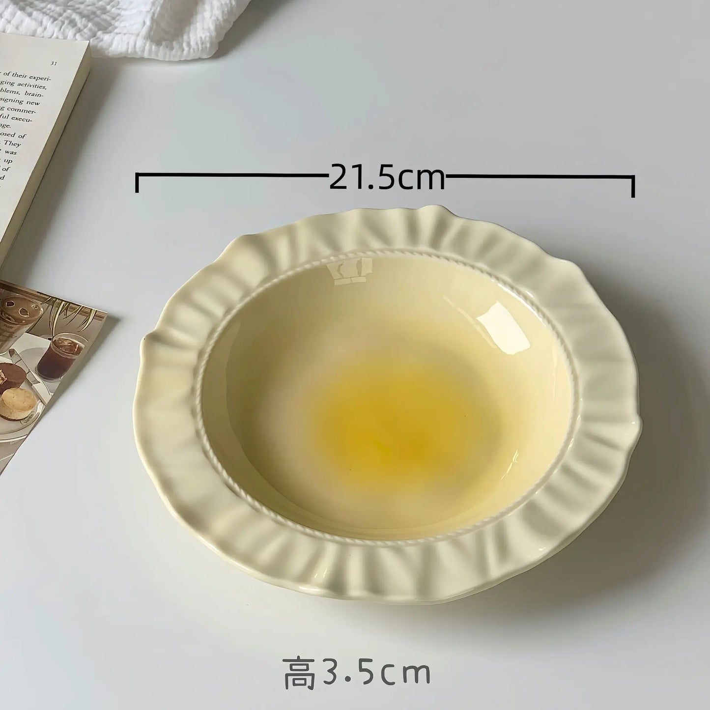 Advanced French Irregular Embossed Lace Plates Fruit Plate Pasta Plate Retro Solid Color Skirt Plate Cream Plates Dessert Plates Peaceful Pleasures Health and Wellness YELLOW